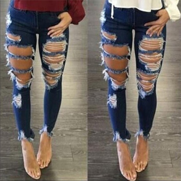 Distressed denim skinny jeans - Picture 1 of 2